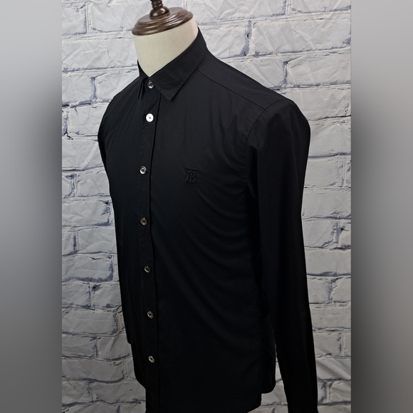 Burberry Men's Black Button Down Shirt TB Monogram Silver Buttons Size XS - Picture 10 of 16